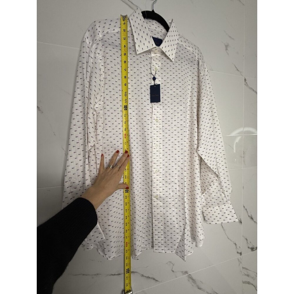 NWT David Donahue White Button Down Fishbone Pattern Fusion Linen 15.5 3…​ - Picture 8 of 11